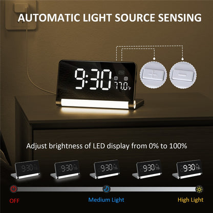 ZM-A1 Temperature Display Foldable LED Digital Alarm Clock with Dimmable Night Light