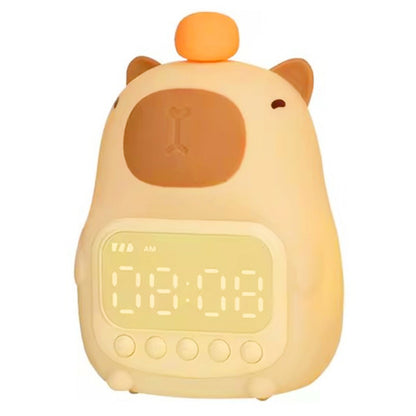 C20 Cute Cartoon Capybara Alarm Clock Dimmable Bedside Night Light for Kids Room