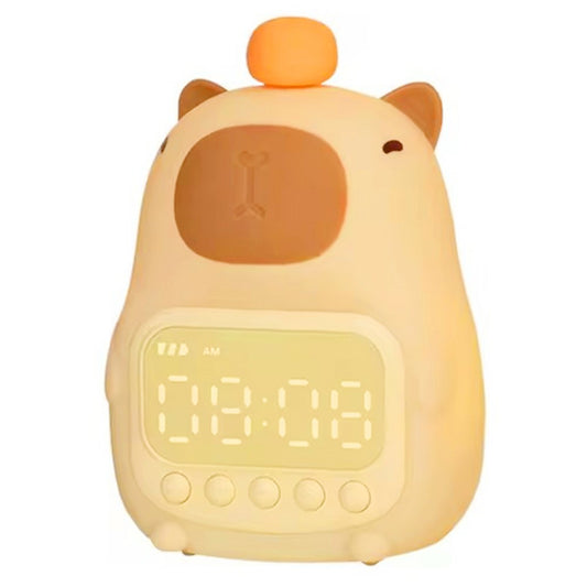 C20 Cute Cartoon Capybara Alarm Clock Dimmable Bedside Night Light for Kids Room