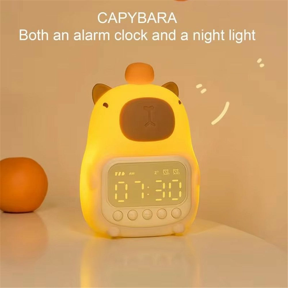 C20 Cute Cartoon Capybara Alarm Clock Dimmable Bedside Night Light for Kids Room