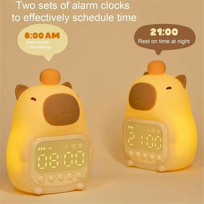 C20 Cute Cartoon Capybara Alarm Clock Dimmable Bedside Night Light for Kids Room
