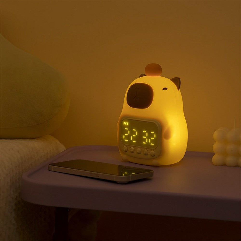 C20 Cute Cartoon Capybara Alarm Clock Dimmable Bedside Night Light for Kids Room