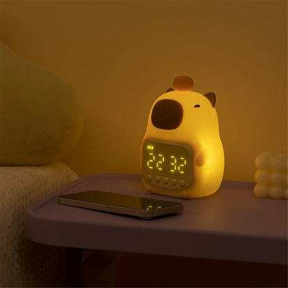 C20 Cute Cartoon Capybara Alarm Clock Dimmable Bedside Night Light for Kids Room