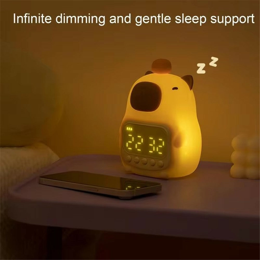 C20 Cute Cartoon Capybara Alarm Clock Dimmable Bedside Night Light for Kids Room