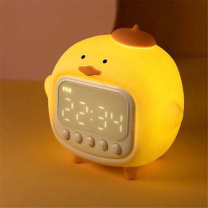 C15 Hugging Duck LED Display Alarm Clock Stepless Dimmable Soft Silicone Night Light