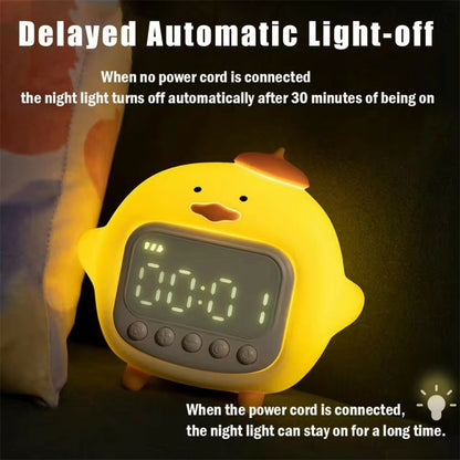 C15 Hugging Duck LED Display Alarm Clock Stepless Dimmable Soft Silicone Night Light