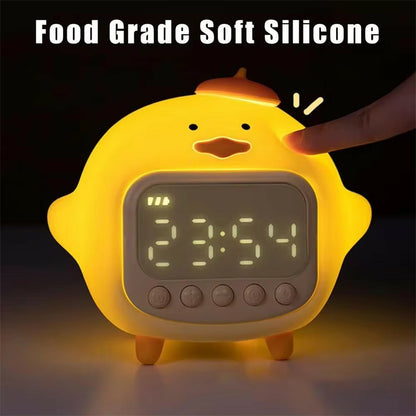 C15 Hugging Duck LED Display Alarm Clock Stepless Dimmable Soft Silicone Night Light
