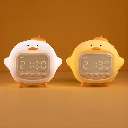 C15 Hugging Duck LED Display Alarm Clock Stepless Dimmable Soft Silicone Night Light