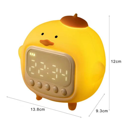 C15 Hugging Duck LED Display Alarm Clock Stepless Dimmable Soft Silicone Night Light