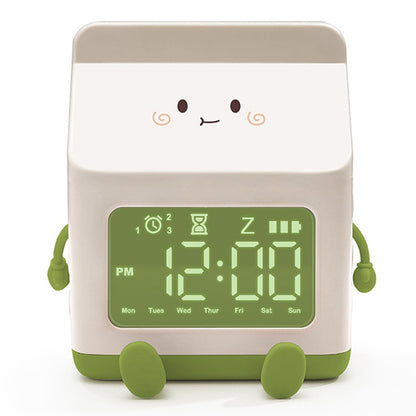 Milk Box Shape Clock with Snooze Kids LED Smart Clock Rechargeable Alarm Clock for Bedroom Room