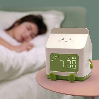 Milk Box Shape Clock with Snooze Kids LED Smart Clock Rechargeable Alarm Clock for Bedroom Room