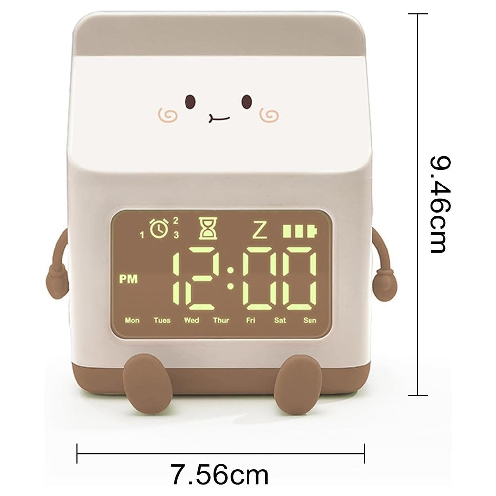 Milk Box Shape Clock with Snooze Kids LED Smart Clock Rechargeable Alarm Clock for Bedroom Room