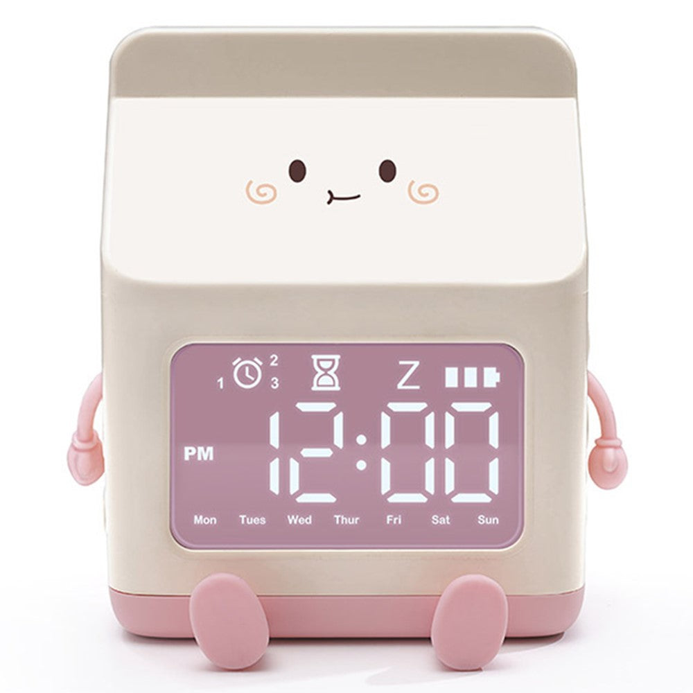 Milk Box Shape Clock with Snooze Kids LED Smart Clock Rechargeable Alarm Clock for Bedroom Room