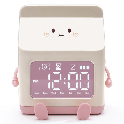 Milk Box Shape Clock with Snooze Kids LED Smart Clock Rechargeable Alarm Clock for Bedroom Room