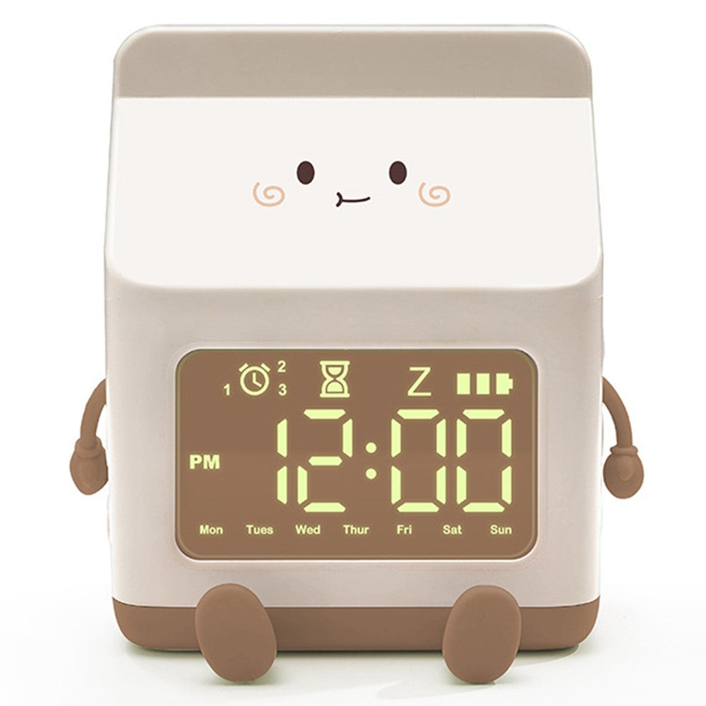 Milk Box Shape Clock with Snooze Kids LED Smart Clock Rechargeable Alarm Clock for Bedroom Room