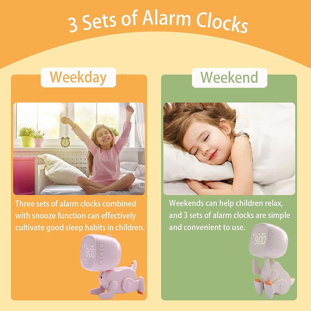 Dinosaur Kids Alarm Clock Bedside Clock with Night Light Digital Display Children Sleep Trainer