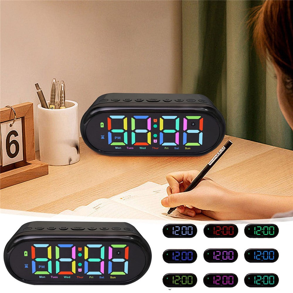 LED Large Display Digital Clock Adjustable Brightness RGB Color Changing Alarm Clock for Home
