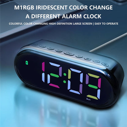 LED Large Display Digital Clock Adjustable Brightness RGB Color Changing Alarm Clock for Home