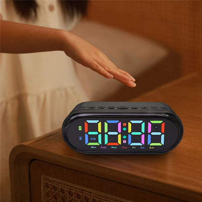 LED Large Display Digital Clock Adjustable Brightness RGB Color Changing Alarm Clock for Home