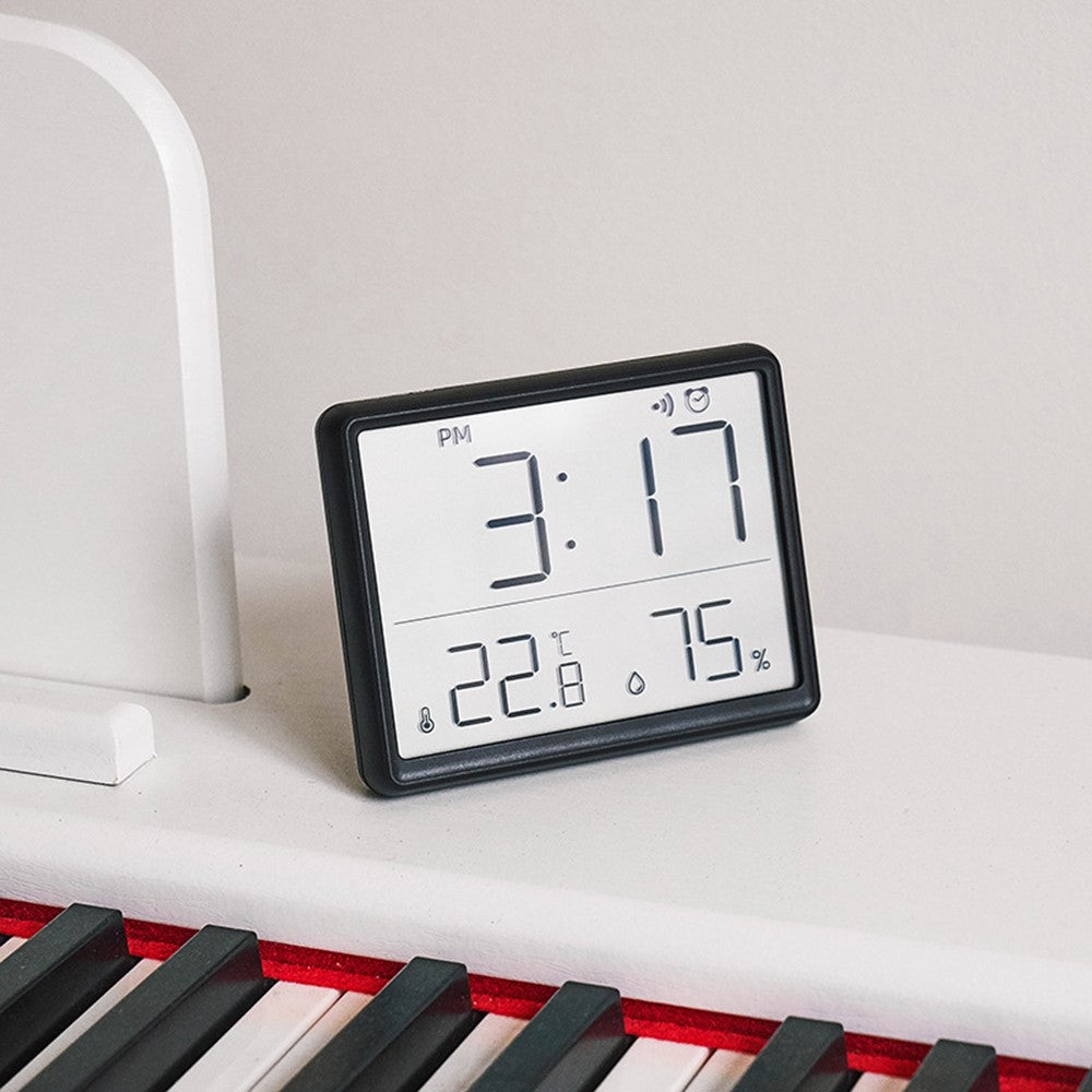 Digital Alarm Clock LCD Electric Clock with Calendar Temperature and Humidity for Living Room, Bedroom,Office