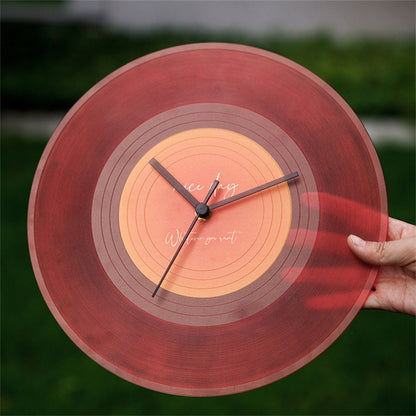 12 inch Music Record Wall Art Clock Translucent Silent Round Clocks Home Decor (No Battery)