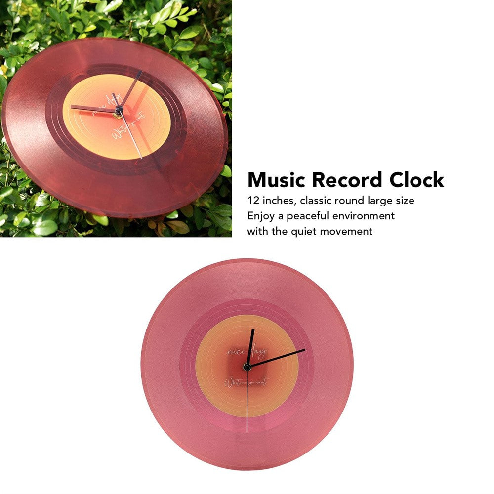 12 inch Music Record Wall Art Clock Translucent Silent Round Clocks Home Decor (No Battery)