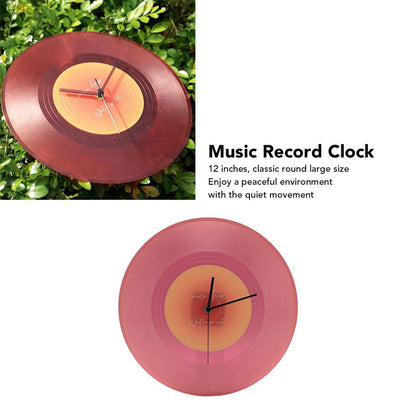 12 inch Music Record Wall Art Clock Translucent Silent Round Clocks Home Decor (No Battery)