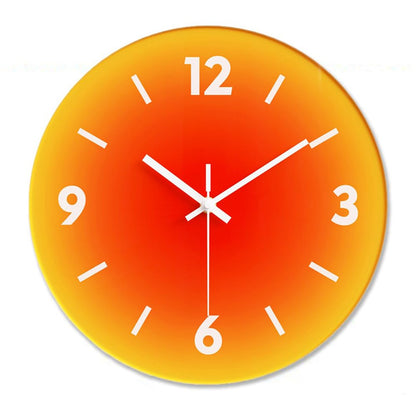 12 inch Sunset Wall Clock Battery Operated Gradient Glass Silent Clocks for Home (No Battery)