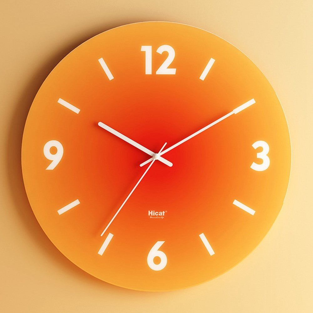 12 inch Sunset Wall Clock Battery Operated Gradient Glass Silent Clocks for Home (No Battery)