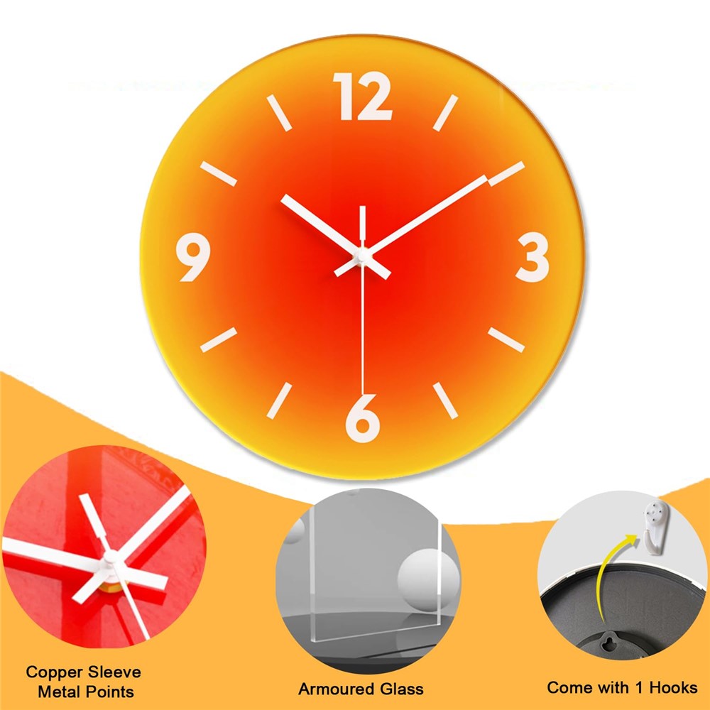 12 inch Sunset Wall Clock Battery Operated Gradient Glass Silent Clocks for Home (No Battery)