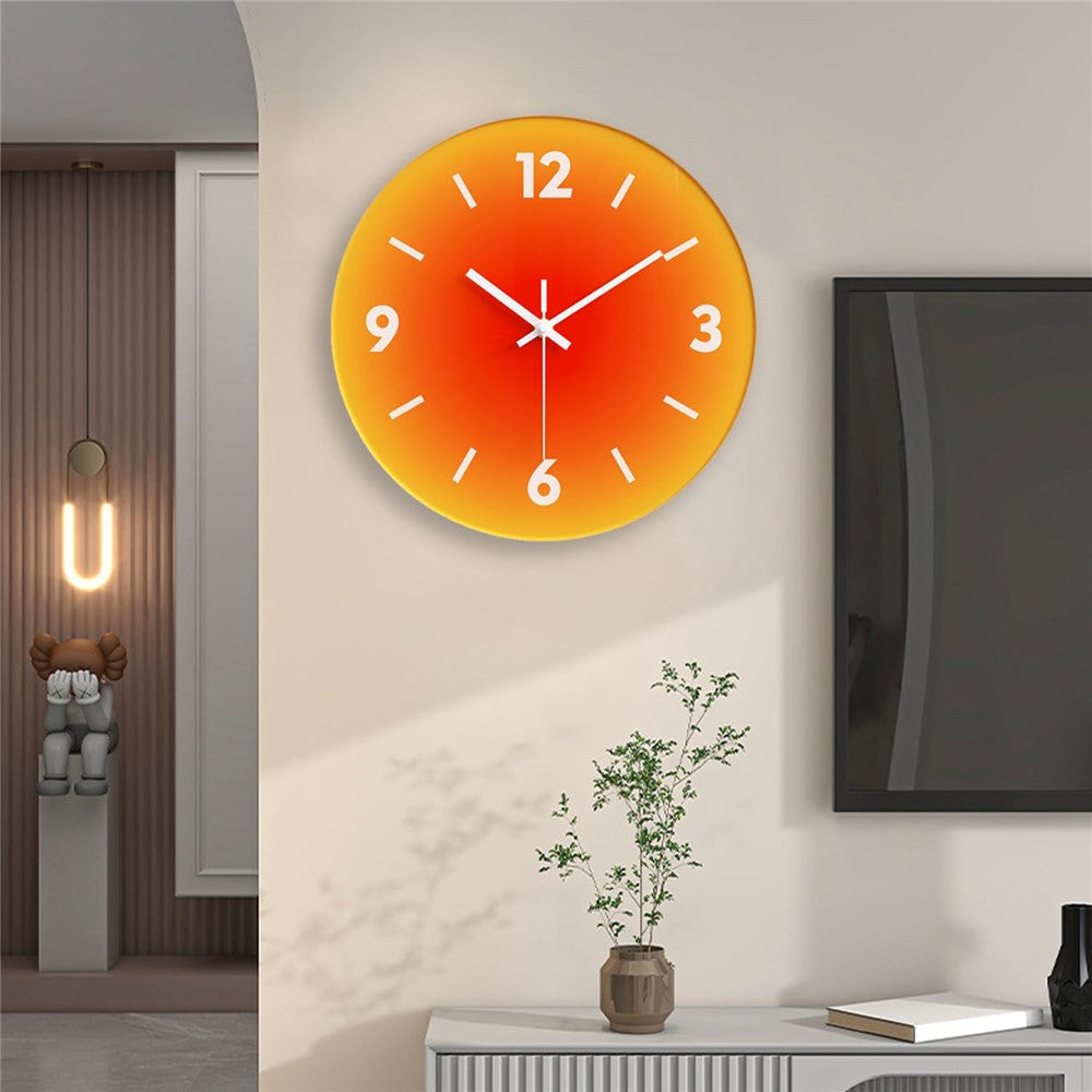 12 inch Sunset Wall Clock Battery Operated Gradient Glass Silent Clocks for Home (No Battery)