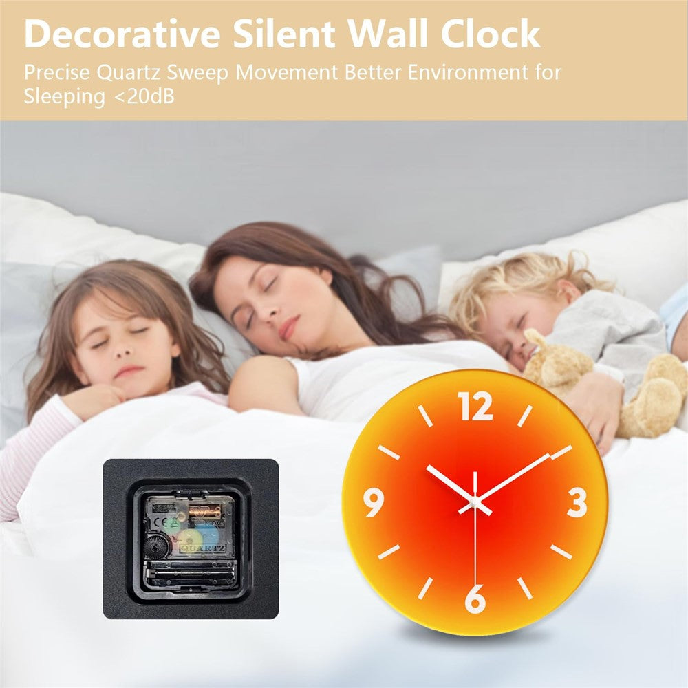 12 inch Sunset Wall Clock Battery Operated Gradient Glass Silent Clocks for Home (No Battery)