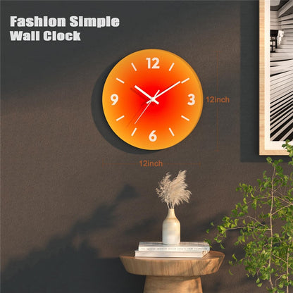 12 inch Sunset Wall Clock Battery Operated Gradient Glass Silent Clocks for Home (No Battery)