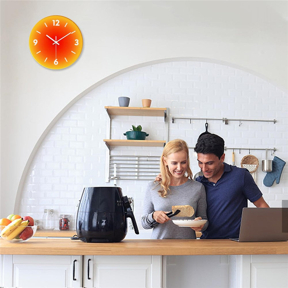 12 inch Sunset Wall Clock Battery Operated Gradient Glass Silent Clocks for Home (No Battery)