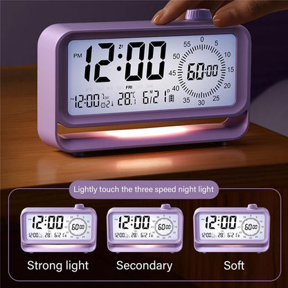 Digital Alarm Clock with Visual Timer 3 Level Brightness USB Rechargeable Countdown LCD Time Reminder