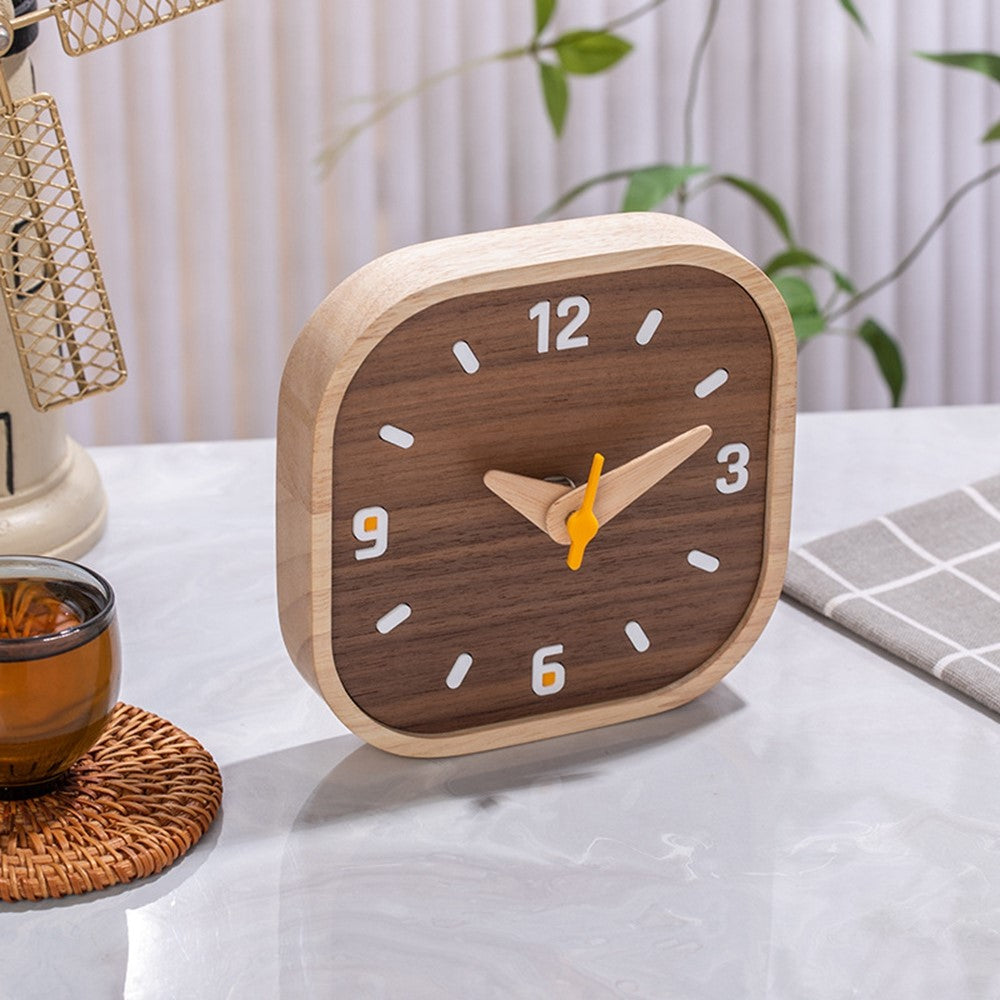 Black Walnut Wood Mini Desk Clock Silent Quartz Movement Table Clock for Bedroom Kitchen