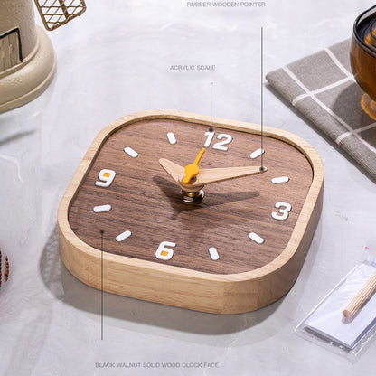 Black Walnut Wood Mini Desk Clock Silent Quartz Movement Table Clock for Bedroom Kitchen