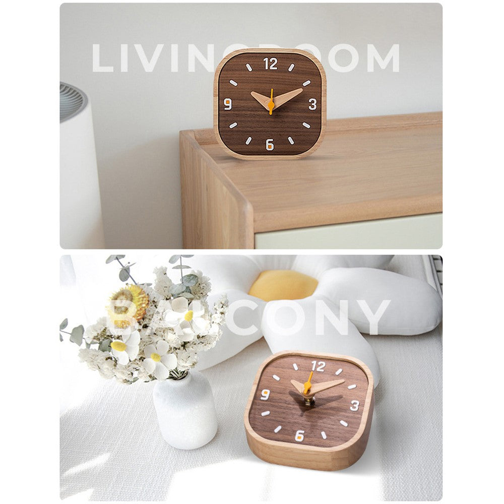 Black Walnut Wood Mini Desk Clock Silent Quartz Movement Table Clock for Bedroom Kitchen