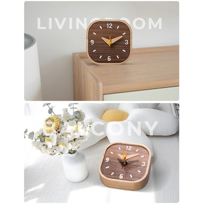 Black Walnut Wood Mini Desk Clock Silent Quartz Movement Table Clock for Bedroom Kitchen