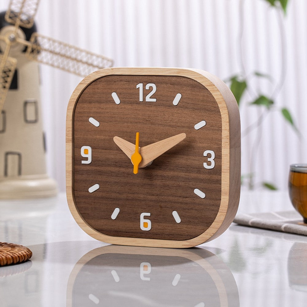 Black Walnut Wood Mini Desk Clock Silent Quartz Movement Table Clock for Bedroom Kitchen