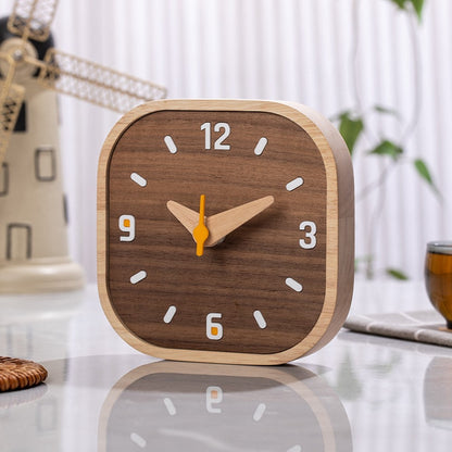 Black Walnut Wood Mini Desk Clock Silent Quartz Movement Table Clock for Bedroom Kitchen
