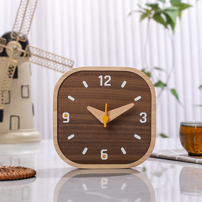 Black Walnut Wood Mini Desk Clock Silent Quartz Movement Table Clock for Bedroom Kitchen
