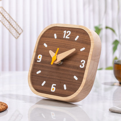 Black Walnut Wood Mini Desk Clock Silent Quartz Movement Table Clock for Bedroom Kitchen