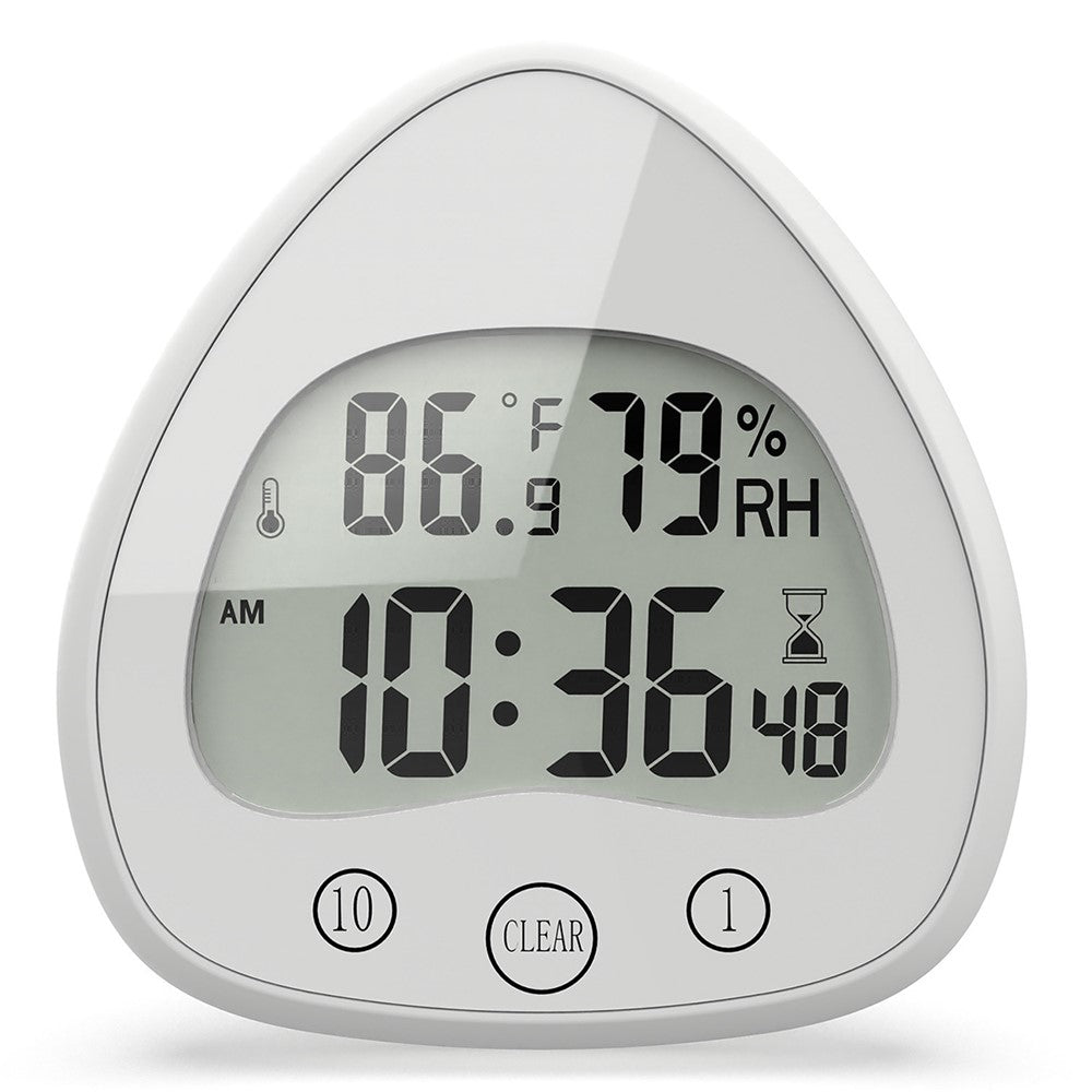 Silent Digital Alarm Clock with Suction Cup Waterproof Countdown Timer Temperature Humidity Sensor