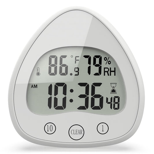 Silent Digital Alarm Clock with Suction Cup Waterproof Countdown Timer Temperature Humidity Sensor