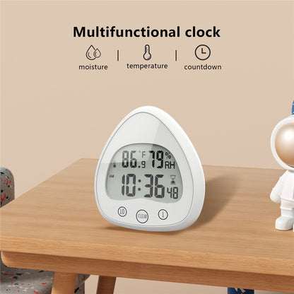 Silent Digital Alarm Clock with Suction Cup Waterproof Countdown Timer Temperature Humidity Sensor