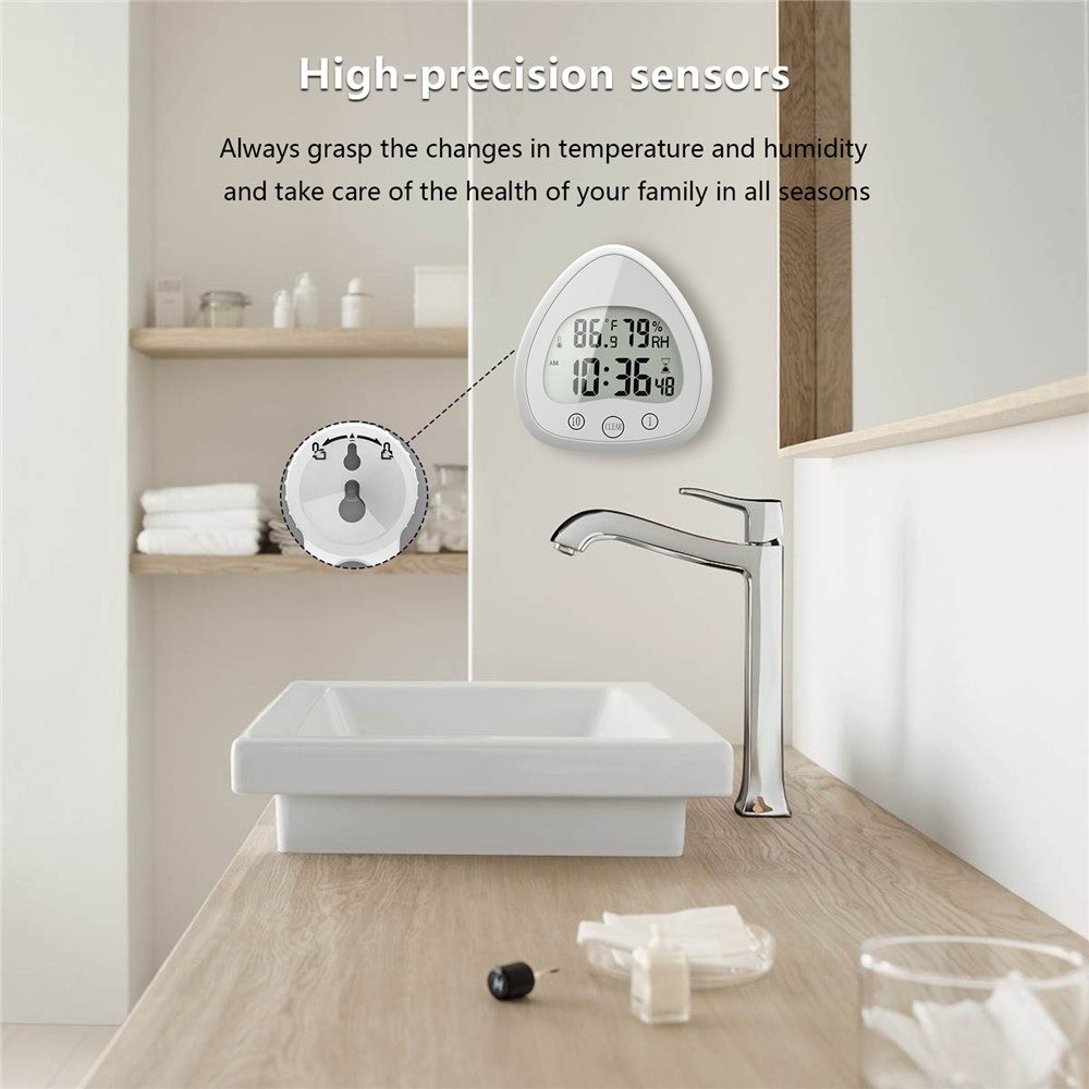 Silent Digital Alarm Clock with Suction Cup Waterproof Countdown Timer Temperature Humidity Sensor