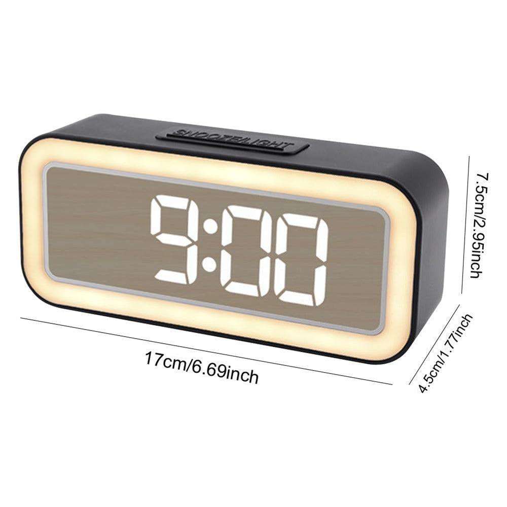 Mirror Surface LED Digital Alarm Clock Temperature Display Students Bedside Desktop Clock