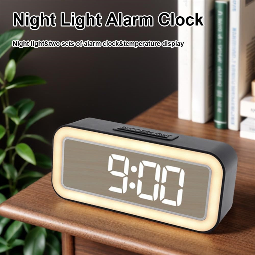 Mirror Surface LED Digital Alarm Clock Temperature Display Students Bedside Desktop Clock