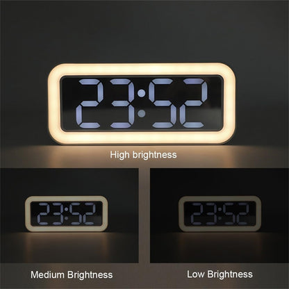 Mirror Surface LED Digital Alarm Clock Temperature Display Students Bedside Desktop Clock